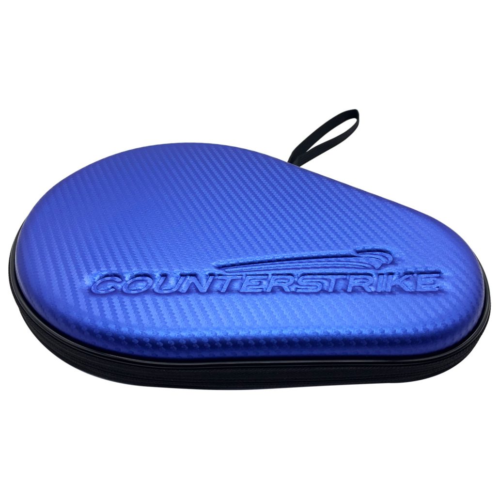 Table Tennis Paddle Hard Case | Ping Pong Paddle Hard Case | Water Resistant | Blue Matte Fiber | Side Angle View