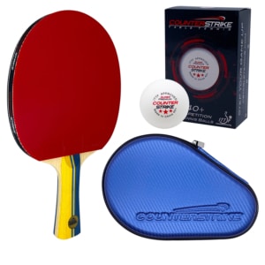 Mad Scientist BUNDLE with Blue Matte Fiber Hard Case and 6 Balls | Pre-Assembled Paddles | Pre-Made Paddles | Table Tennis Paddles | Ping Pong Paddles | CounterStrike Table Tennis | Vertical Side Angled