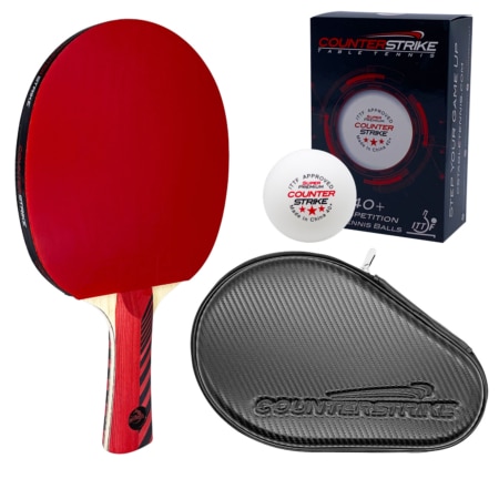 Omega Wolf Paddle BUNDLE with Black Matte Fiber Hard Case and 6 Balls | Pre-Assembled Paddles | Pre-Made Paddles | Table Tennis Paddles | Ping Pong Paddles | CounterStrike Table Tennis | Vertical Side Angled